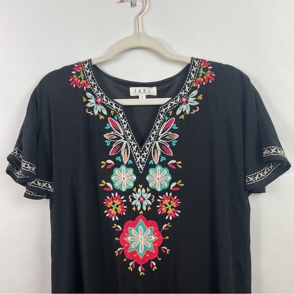 Anthropologie THML Shift Dress Black Floral Festival Bohemian Festival Peasant S - Picture 2 of 14